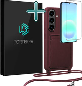 Forterra Forterra Samsung Galaxy A57 Hoesje Pashouder met Koord Met Screenprotector - Aubergine