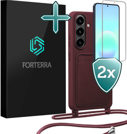 Forterra Forterra Samsung Galaxy A57 Hoesje Pashouder met Koord Met 2x Screenprotector - Aubergine