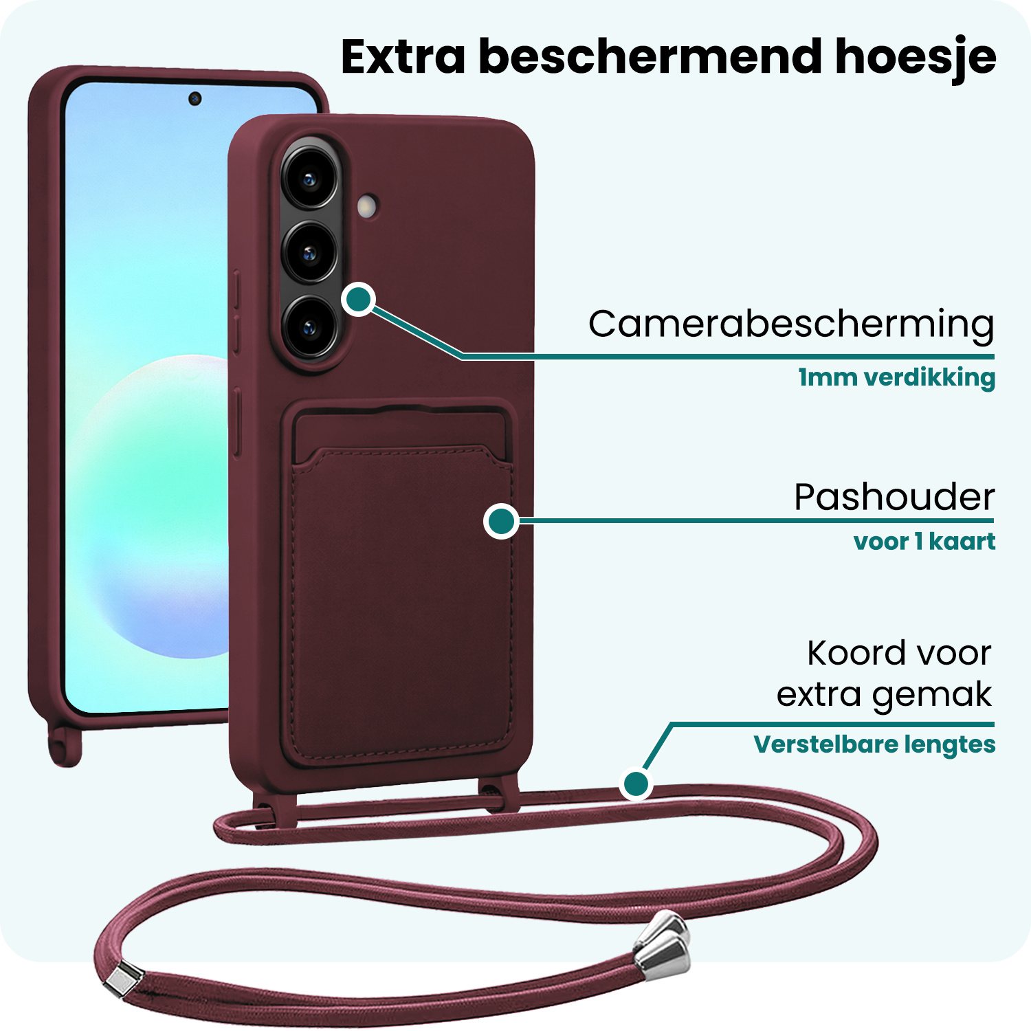 Forterra Forterra Samsung Galaxy A57 Hoesje Pashouder met Koord Met 2x Screenprotector - Aubergine