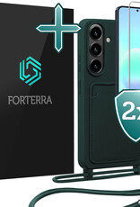 Forterra Forterra Samsung Galaxy A57 Hoesje Pashouder met Koord Met 2x Screenprotector - Donkergroen