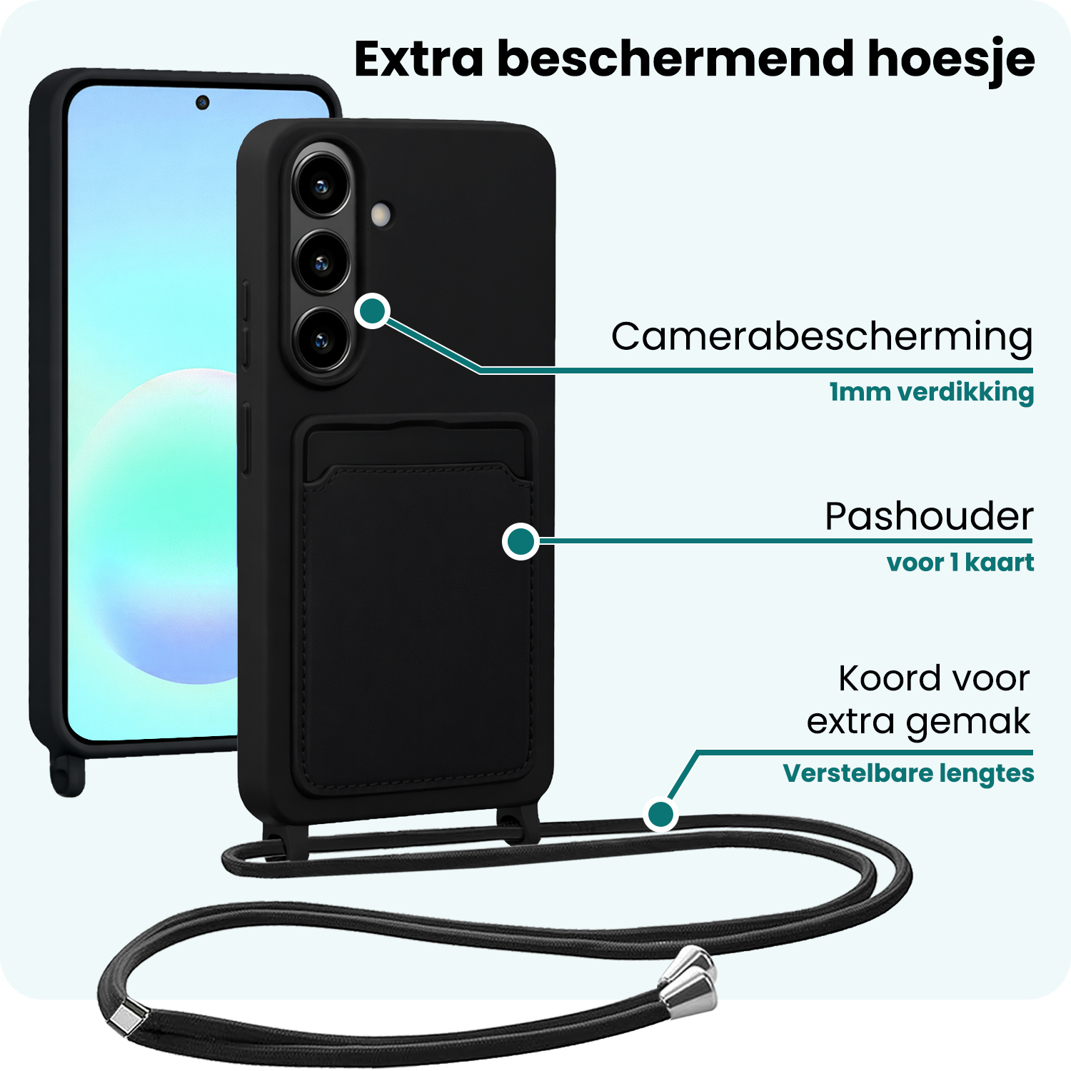 Forterra Forterra Samsung Galaxy A57 Hoesje Pashouder met Koord - Zwart