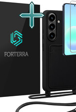 Forterra Forterra Samsung Galaxy A57 Hoesje Pashouder met Koord Met Screenprotector - Zwart