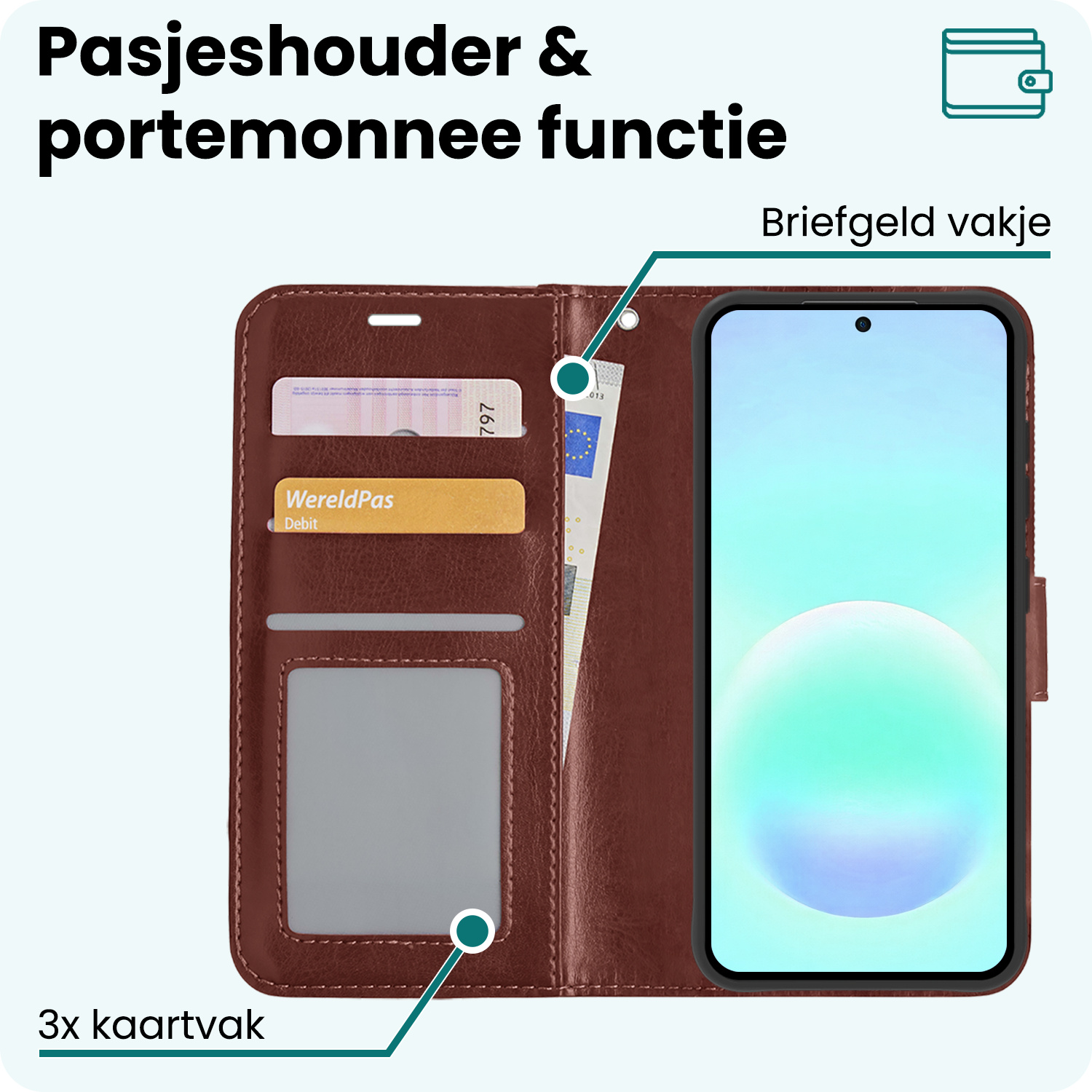 Forterra Forterra Samsung Galaxy A57 Hoesje Bookcase Met Screenprotector - Bruin