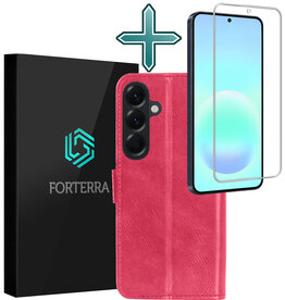 Forterra Forterra Samsung Galaxy A57 Hoesje Bookcase Met Screenprotector - Donkerroze