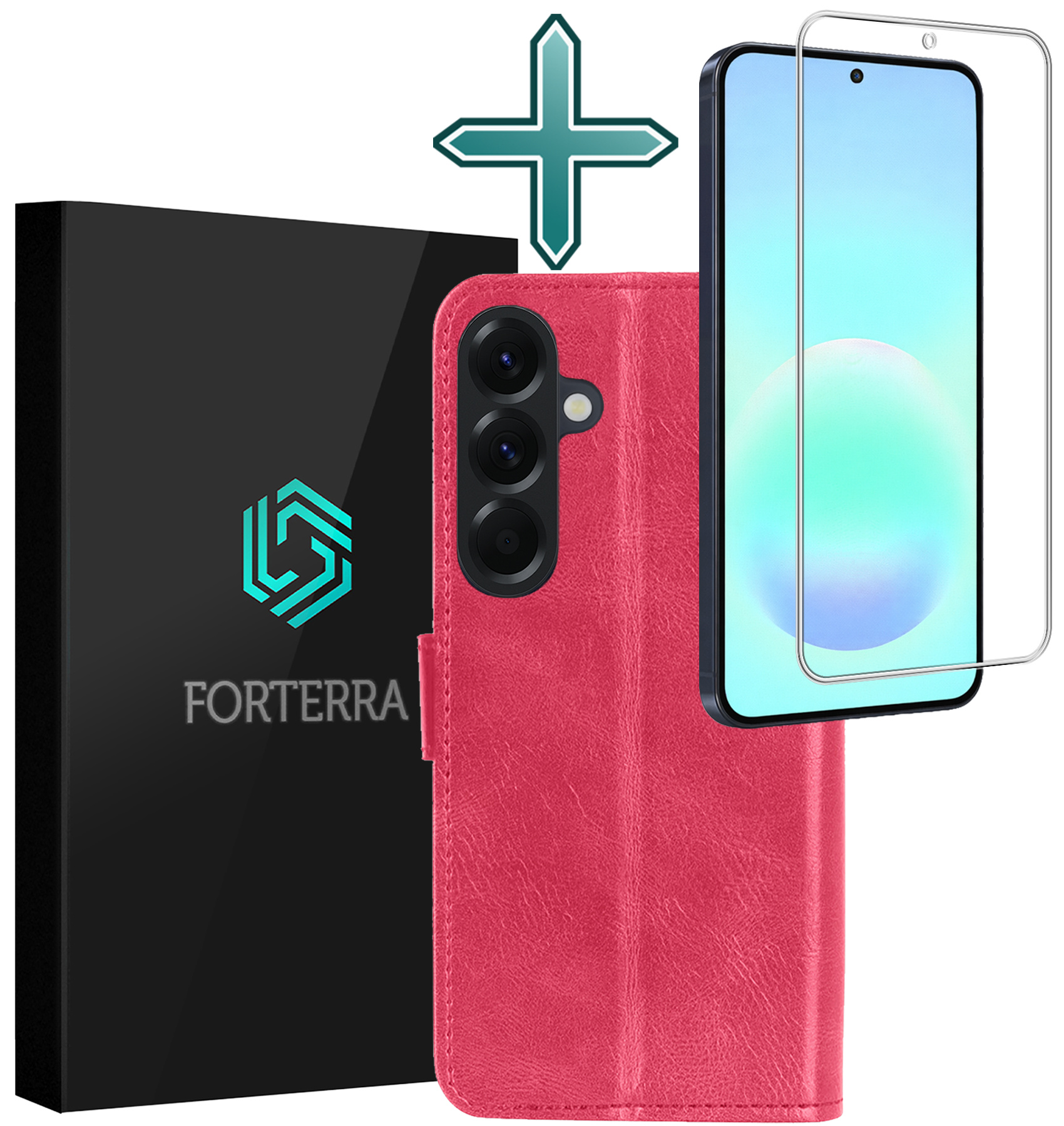 Forterra Forterra Samsung Galaxy A57 Hoesje Bookcase Met Screenprotector - Donkerroze