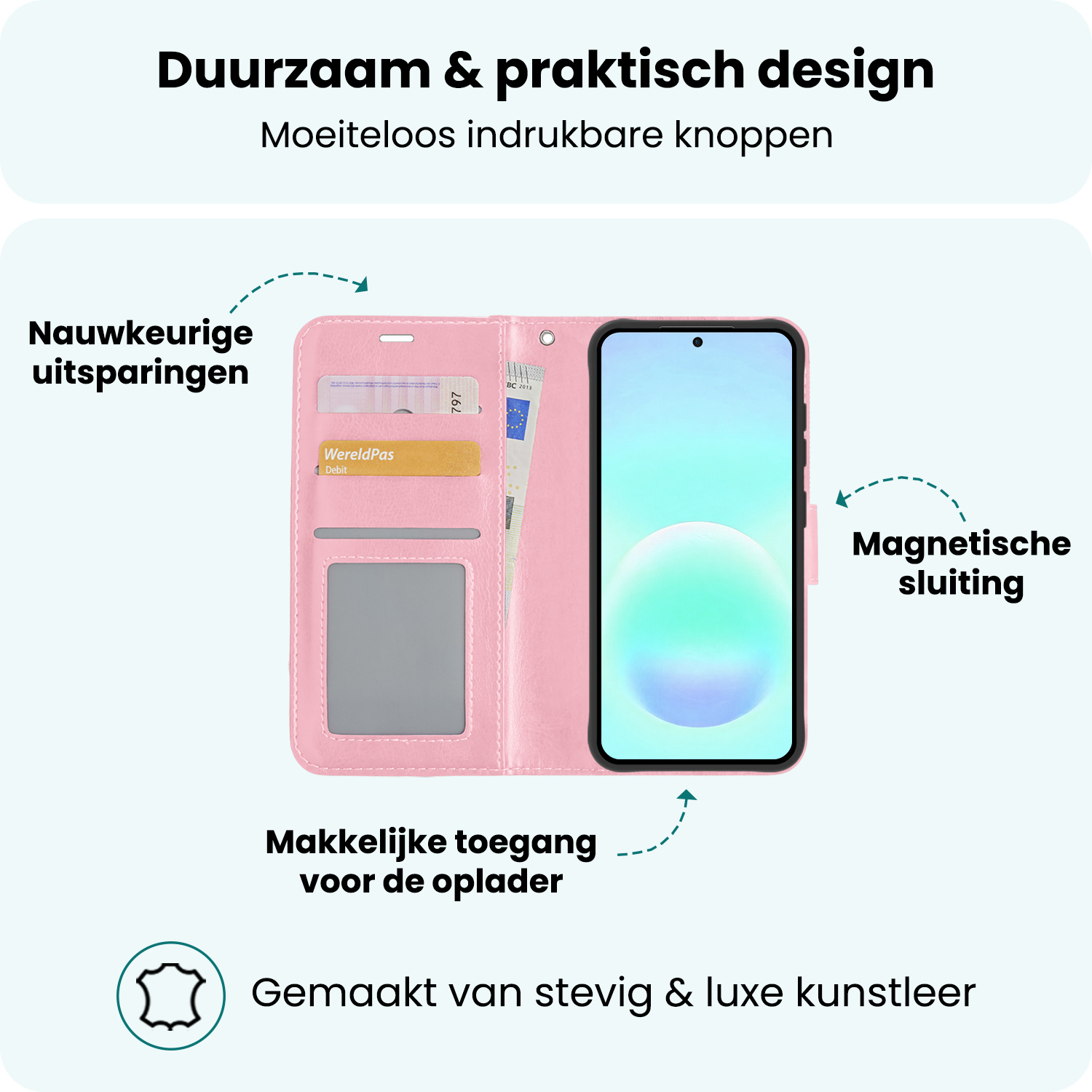 Forterra Forterra Samsung Galaxy A57 Hoesje Bookcase Met Screenprotector - Lichtroze