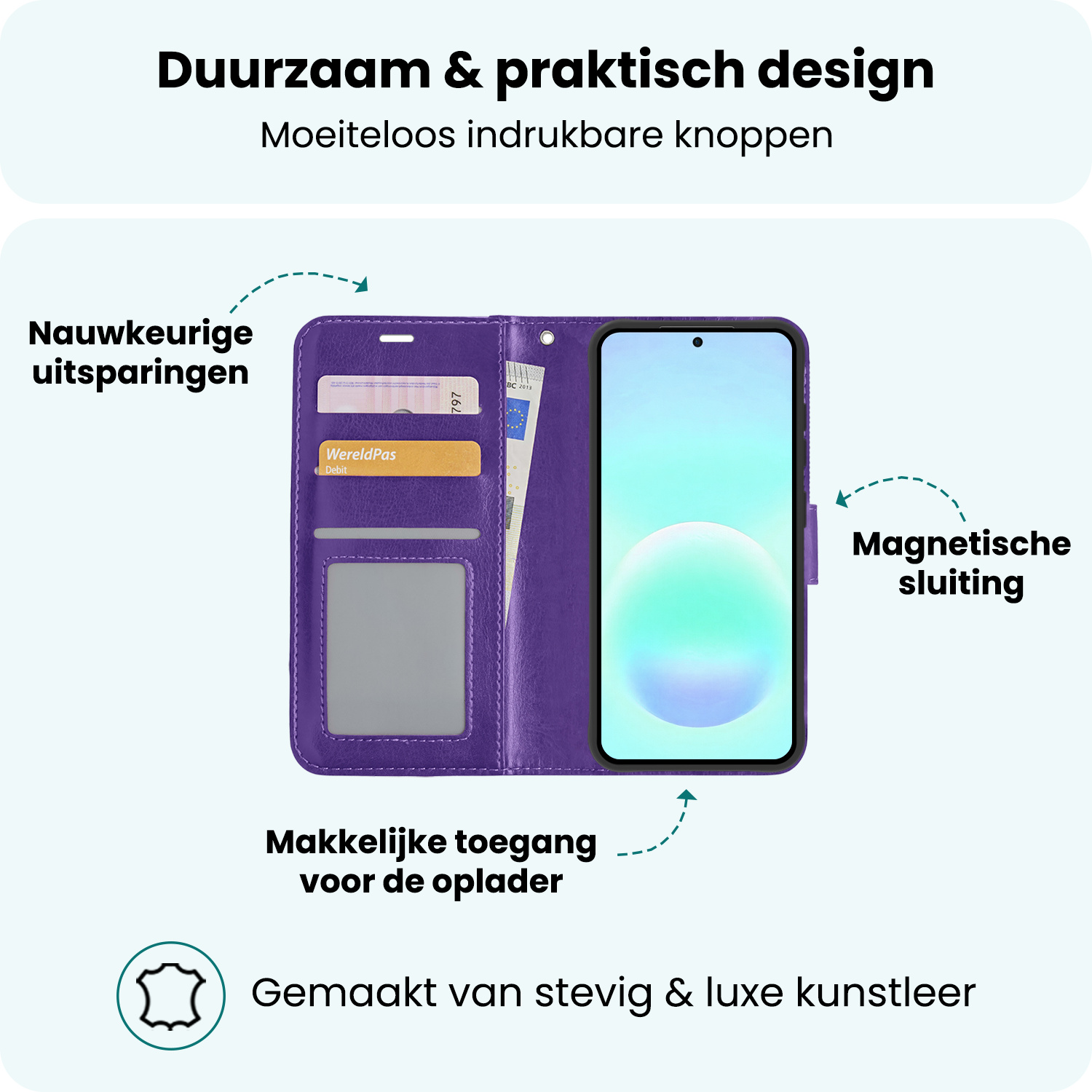 Forterra Forterra Samsung Galaxy A57 Hoesje Bookcase Met Screenprotector - Paars