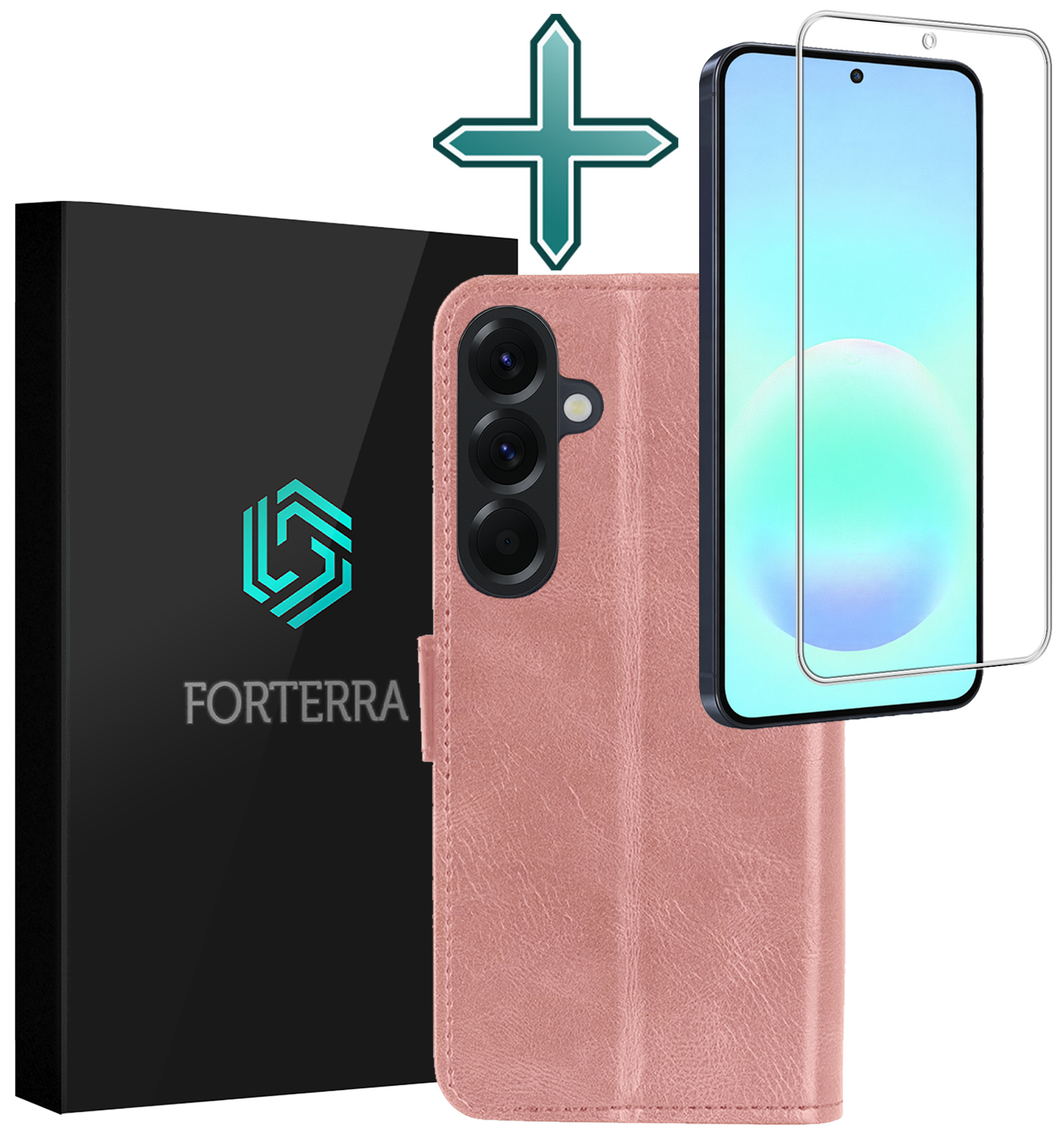 Forterra Forterra Samsung Galaxy A57 Hoesje Bookcase Met Screenprotector - Rose Goud