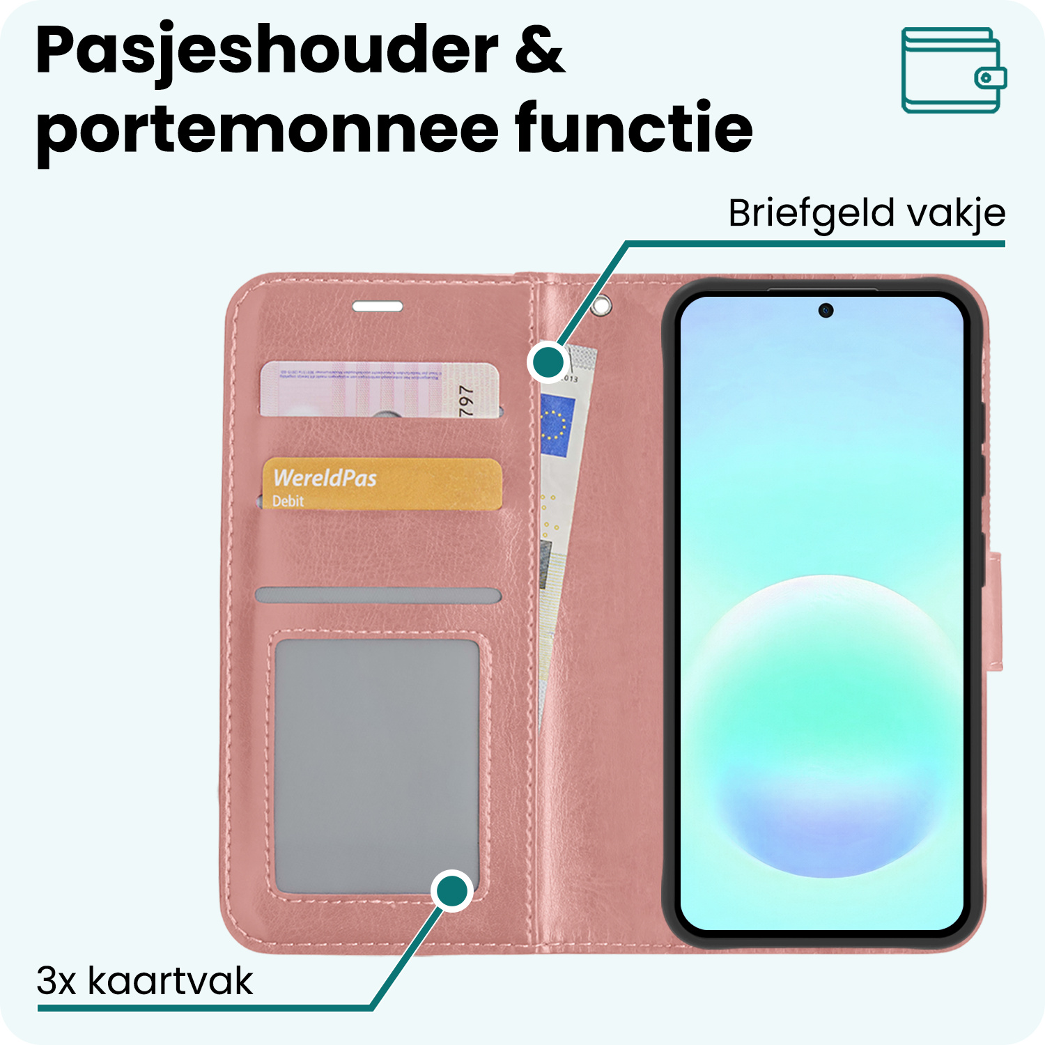 Forterra Forterra Samsung Galaxy A57 Hoesje Bookcase Met Screenprotector - Rose Goud