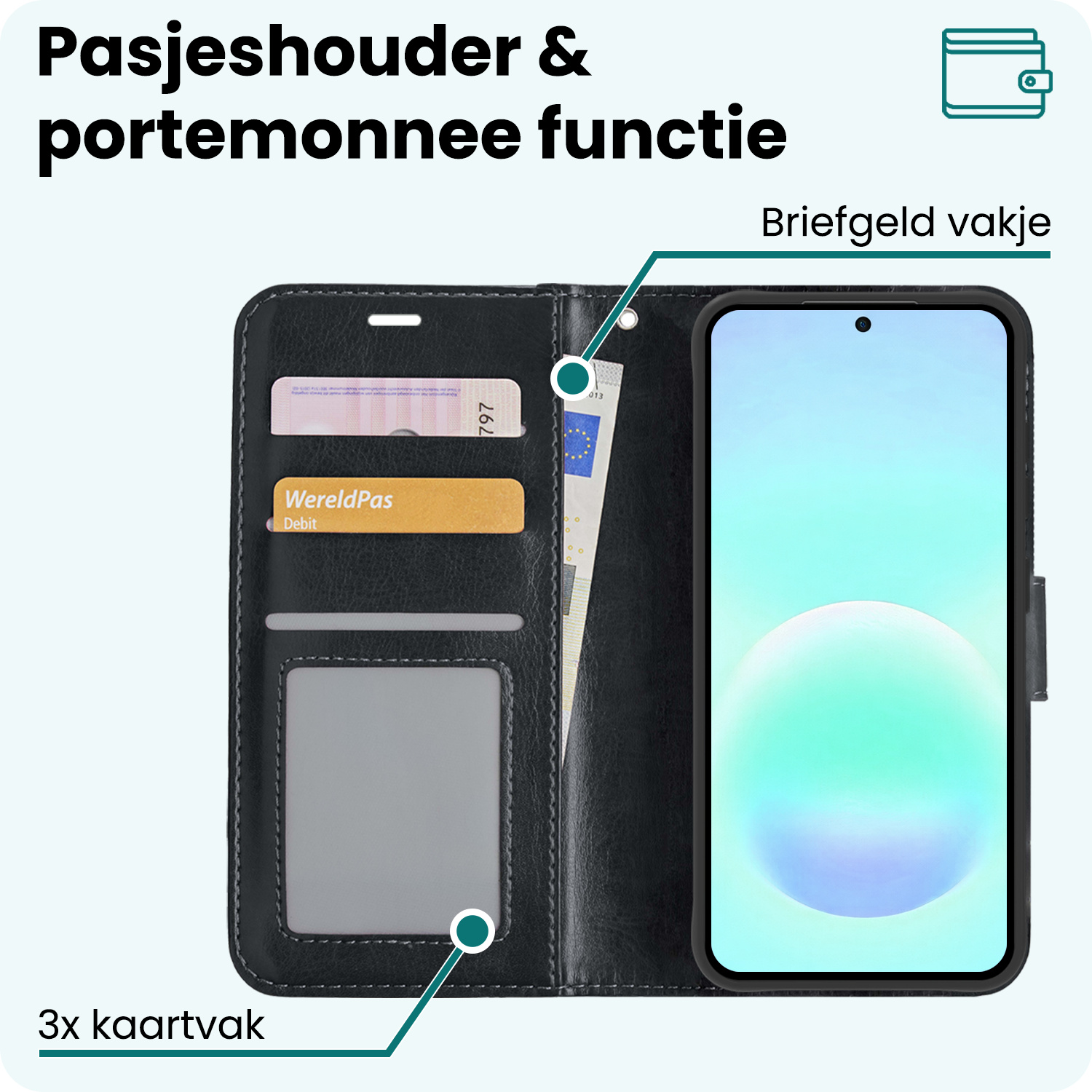 Forterra Forterra Samsung Galaxy A57 Hoesje Bookcase Met Screenprotector - Zwart