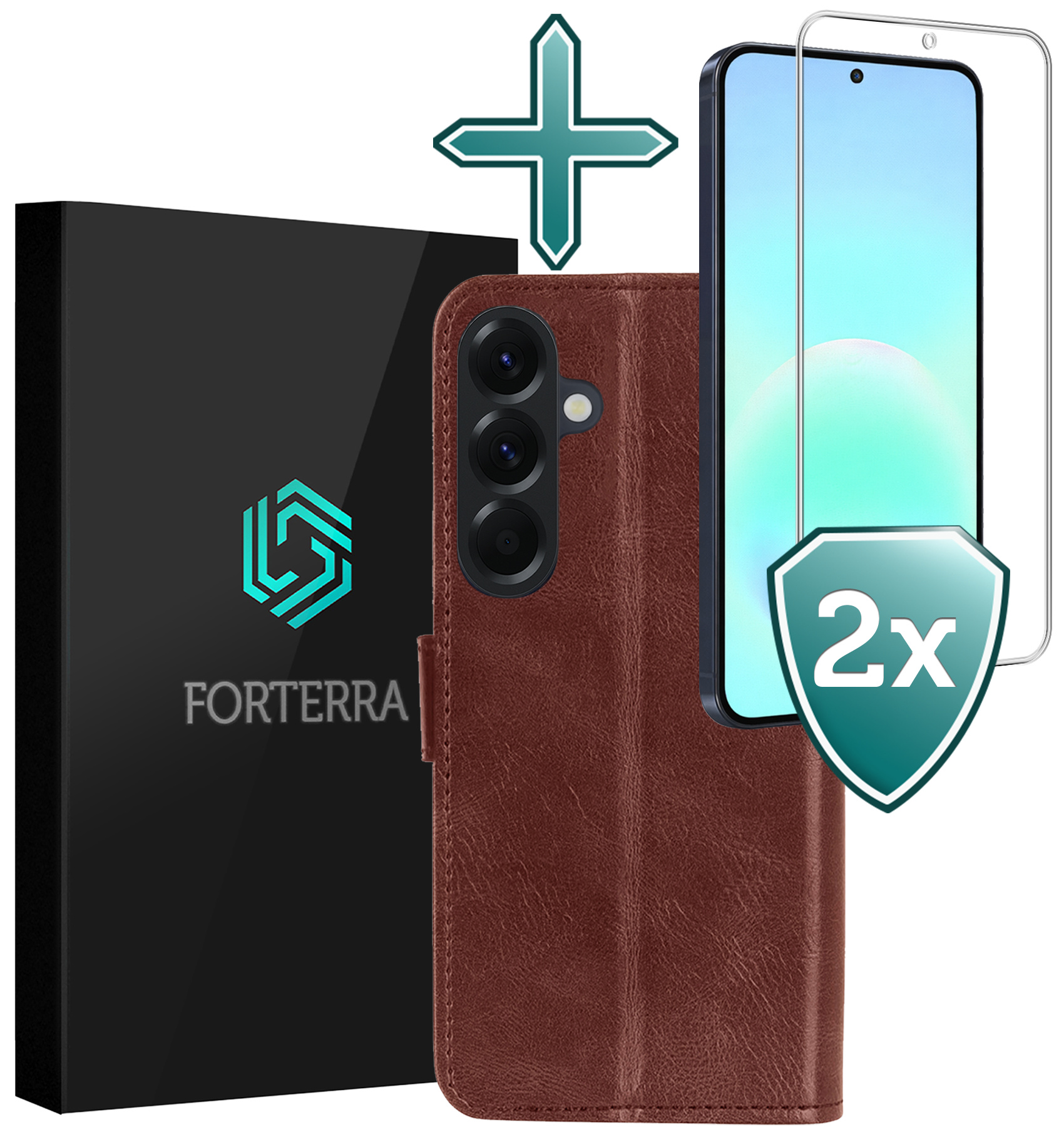 Forterra Forterra Samsung Galaxy A57 Hoesje Bookcase Met 2x Screenprotector - Bruin