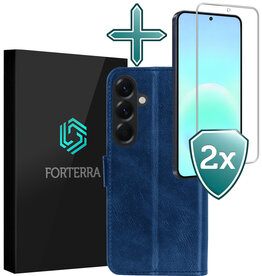 Forterra Forterra Samsung Galaxy A57 Hoesje Bookcase Met 2x Screenprotector - Donkerblauw