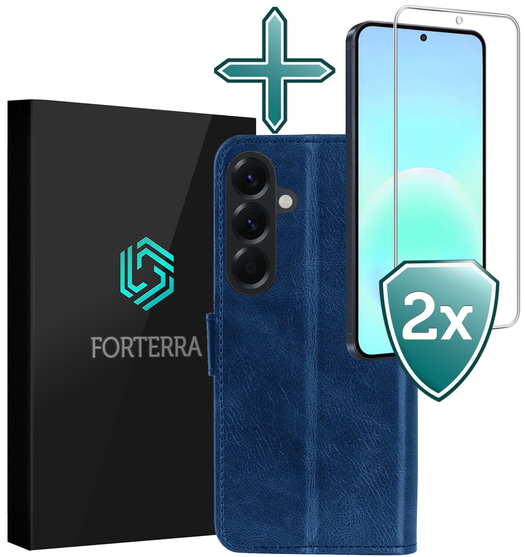 Forterra Forterra Samsung Galaxy A57 Hoesje Bookcase Met 2x Screenprotector - Donkerblauw