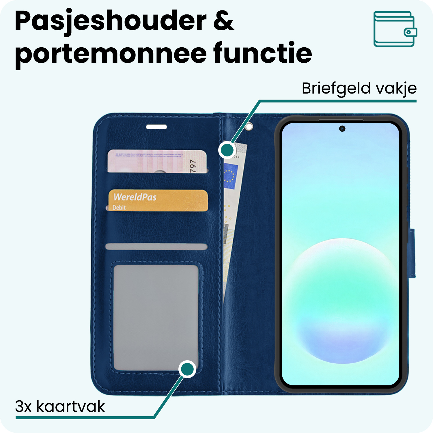 Forterra Forterra Samsung Galaxy A57 Hoesje Bookcase Met 2x Screenprotector - Donkerblauw