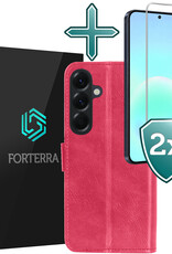 Forterra Forterra Samsung Galaxy A57 Hoesje Bookcase Met 2x Screenprotector - Donkerroze
