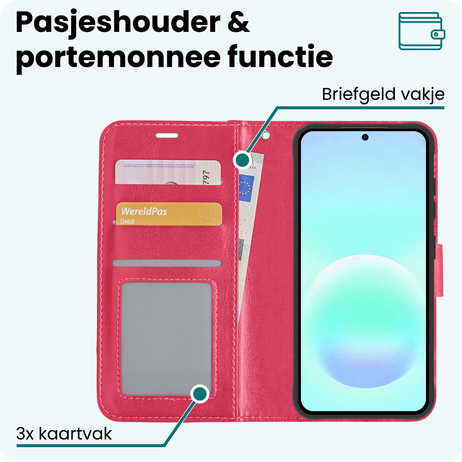 Forterra Forterra Samsung Galaxy A57 Hoesje Bookcase Met 2x Screenprotector - Donkerroze