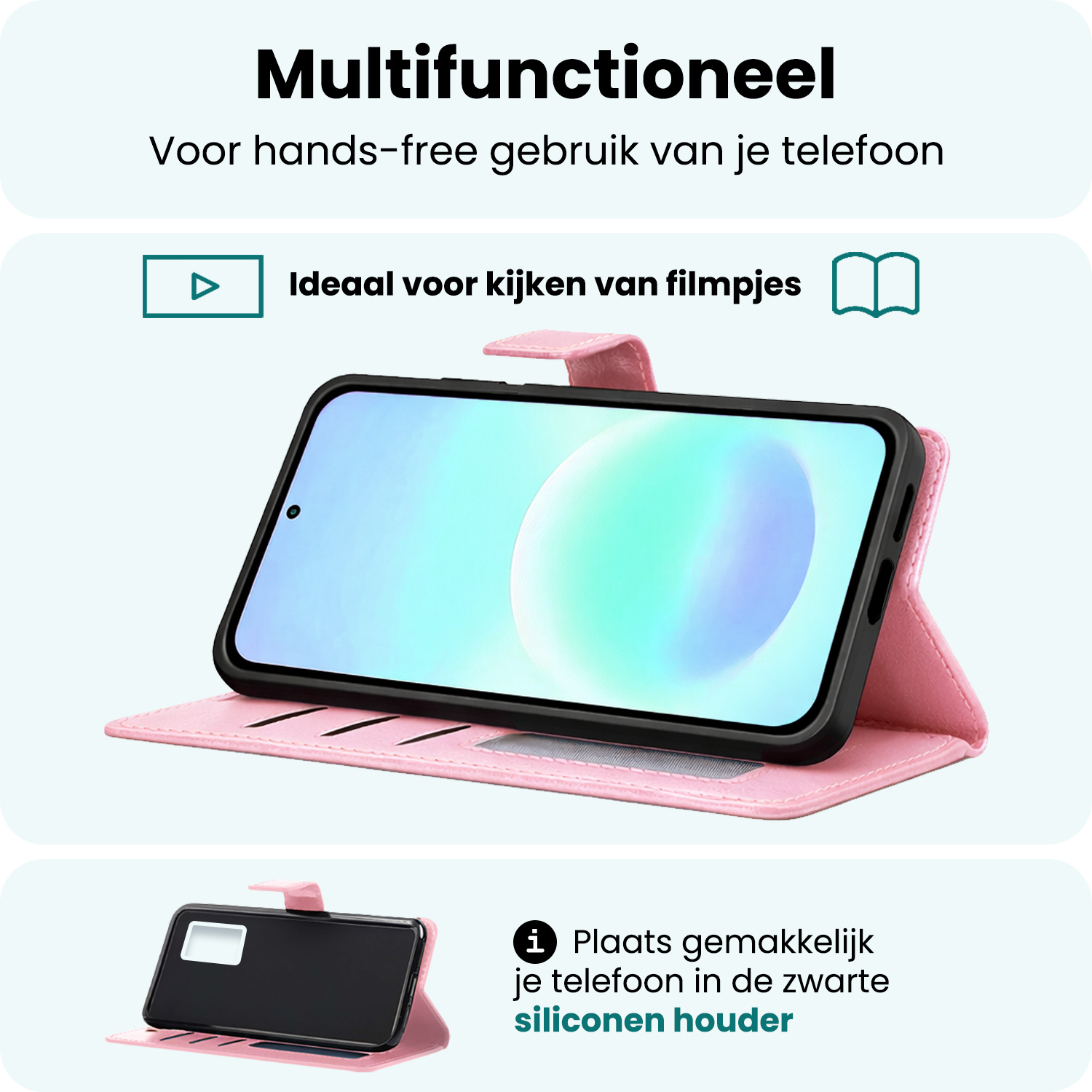 Forterra Forterra Samsung Galaxy A57 Hoesje Bookcase Met 2x Screenprotector - Lichtroze