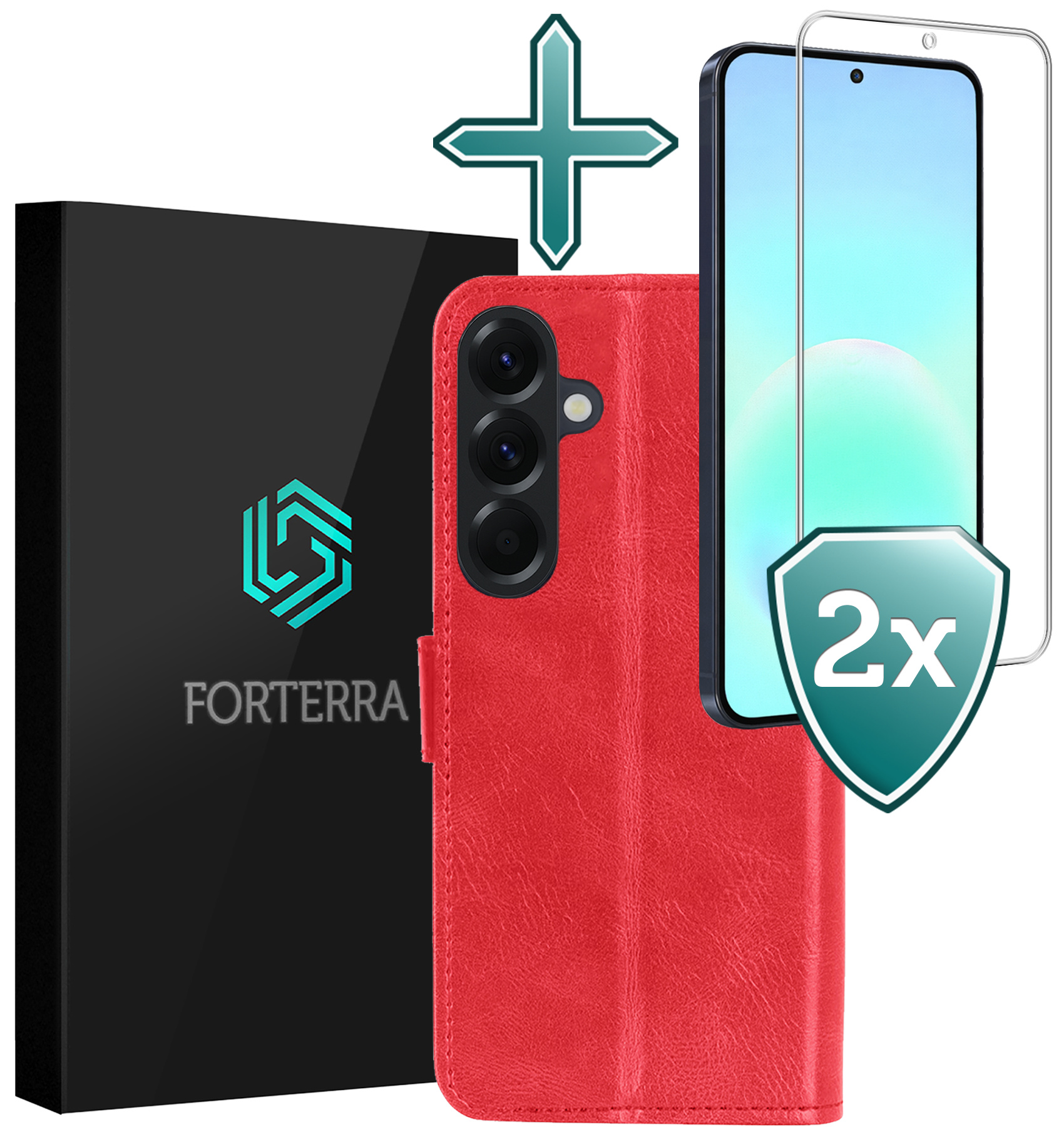 Forterra Forterra Samsung Galaxy A57 Hoesje Bookcase Met 2x Screenprotector - Rood