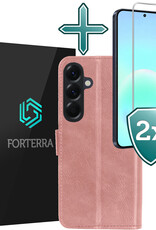 Forterra Forterra Samsung Galaxy A57 Hoesje Bookcase Met 2x Screenprotector - Rose Goud