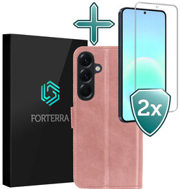 Forterra Forterra Samsung Galaxy A57 Hoesje Bookcase Met 2x Screenprotector - Rose Goud