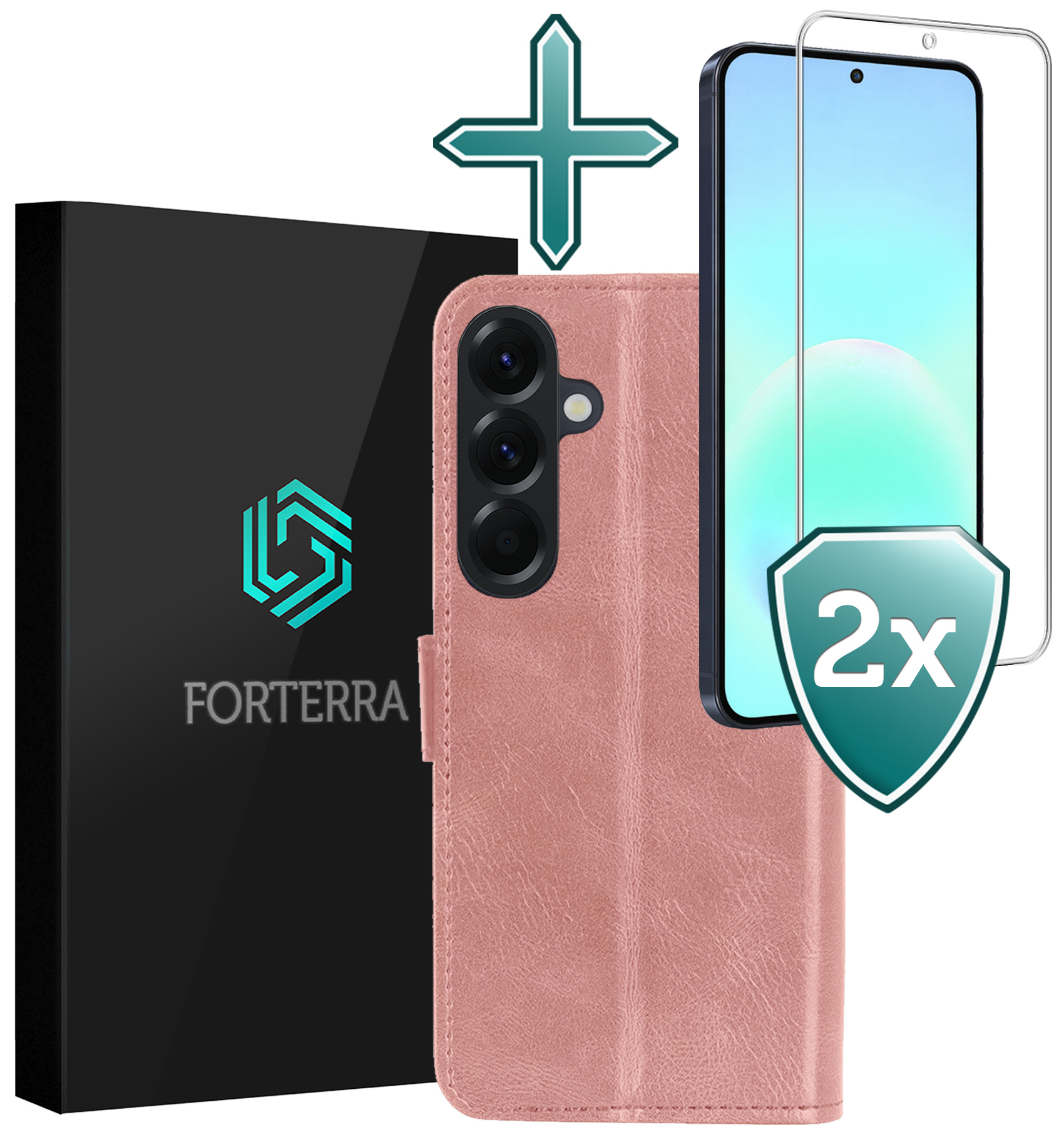 Forterra Forterra Samsung Galaxy A57 Hoesje Bookcase Met 2x Screenprotector - Rose Goud