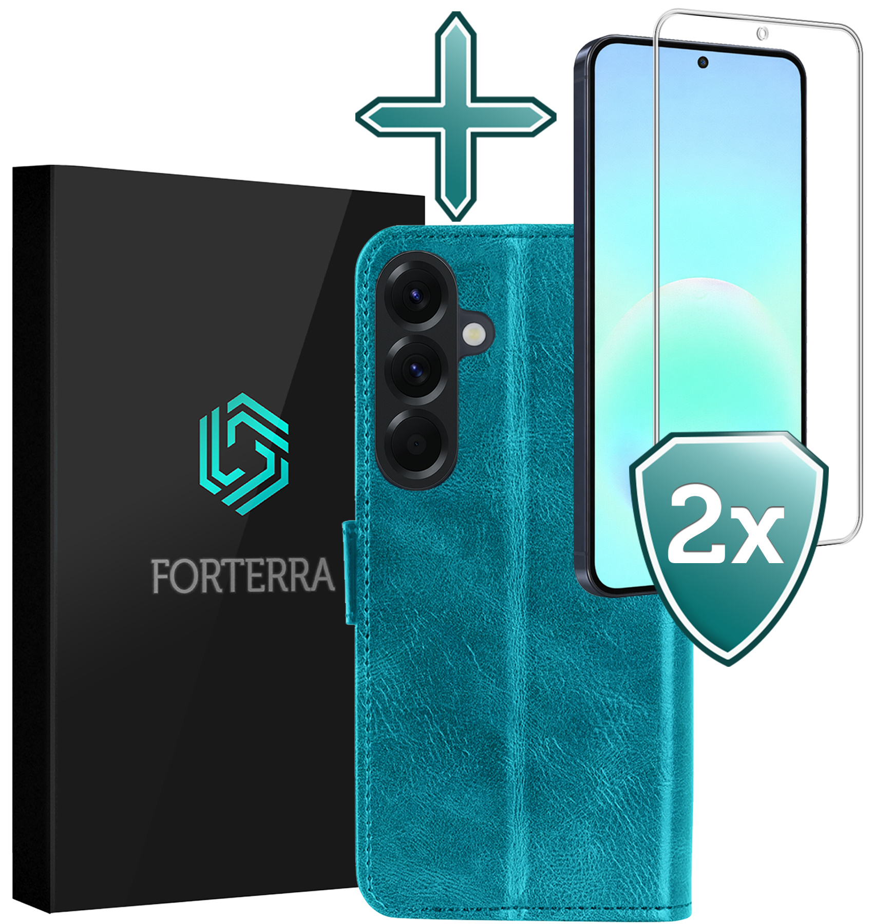 Forterra Forterra Samsung Galaxy A57 Hoesje Bookcase Met 2x Screenprotector - Turquoise