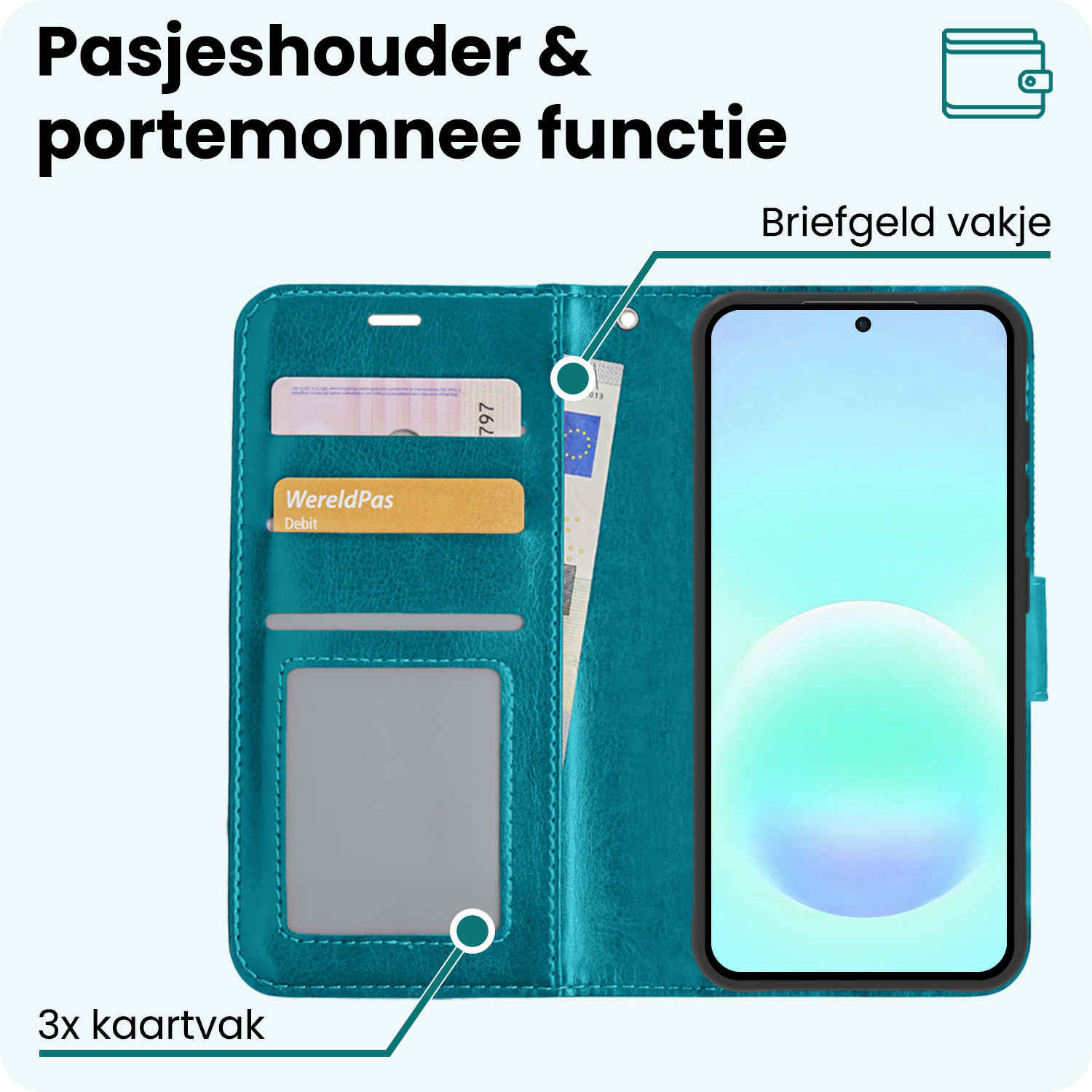 Forterra Forterra Samsung Galaxy A57 Hoesje Bookcase Met 2x Screenprotector - Turquoise