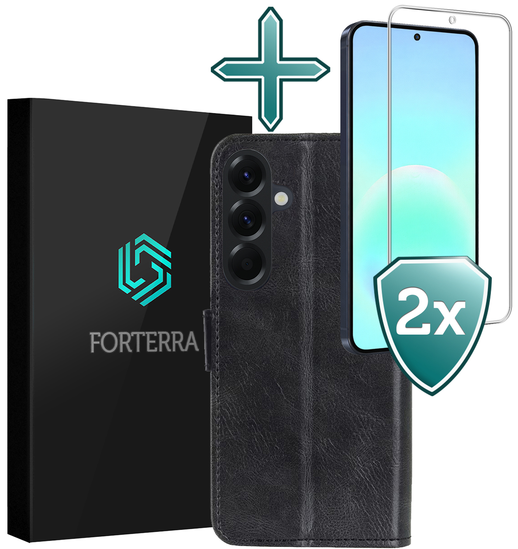Forterra Forterra Samsung Galaxy A57 Hoesje Bookcase Met 2x Screenprotector - Zwart