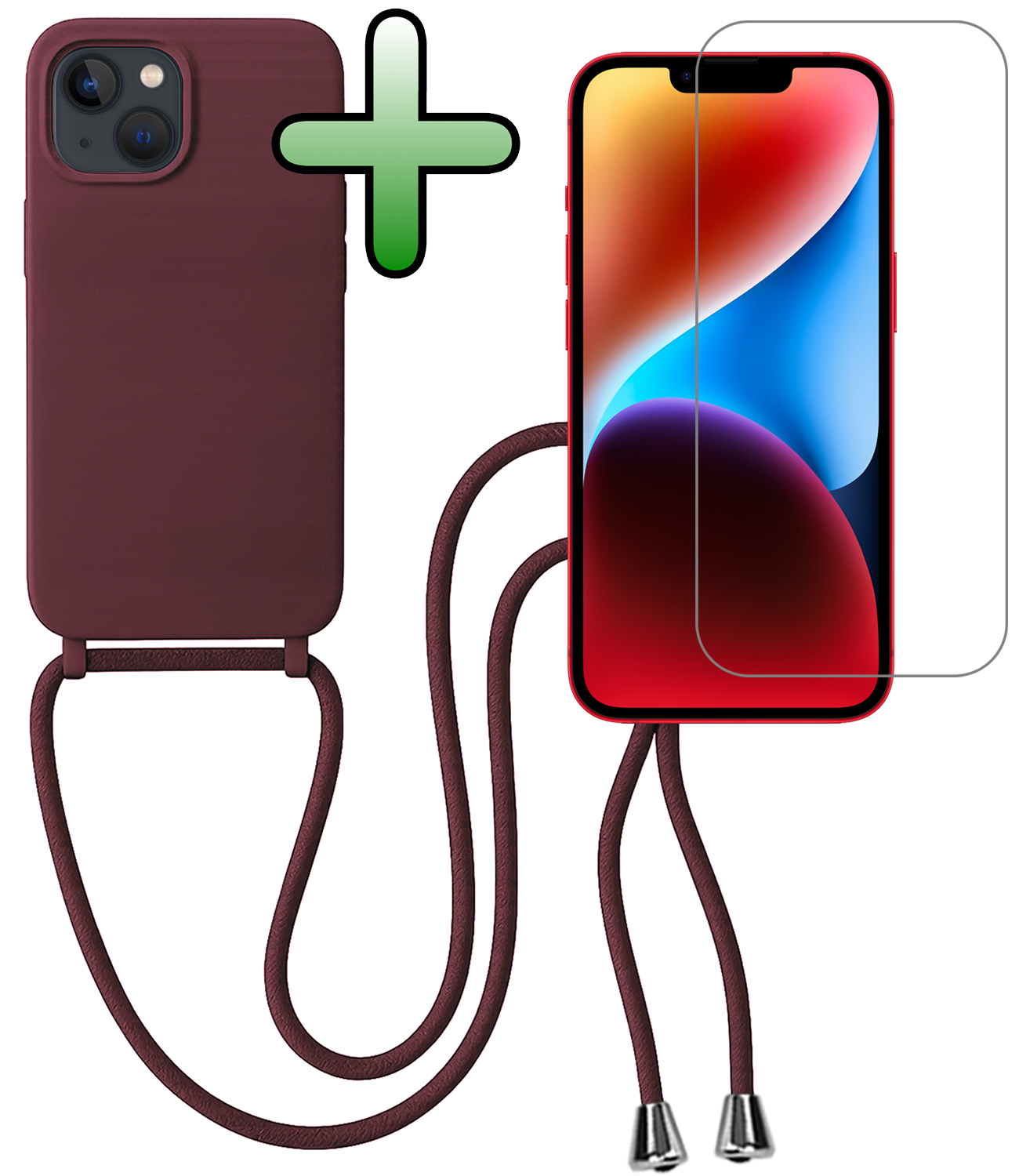 BASEY. BASEY. iPhone 13 Mini Hoesje Met Koord Met Screenprotector - Aubergine