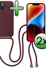 BASEY. BASEY. iPhone 13 Mini Hoesje Met Koord Met 2x Screenprotector - Aubergine