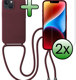 BASEY. BASEY. iPhone 13 Mini Hoesje Met Koord Met 2x Screenprotector - Aubergine