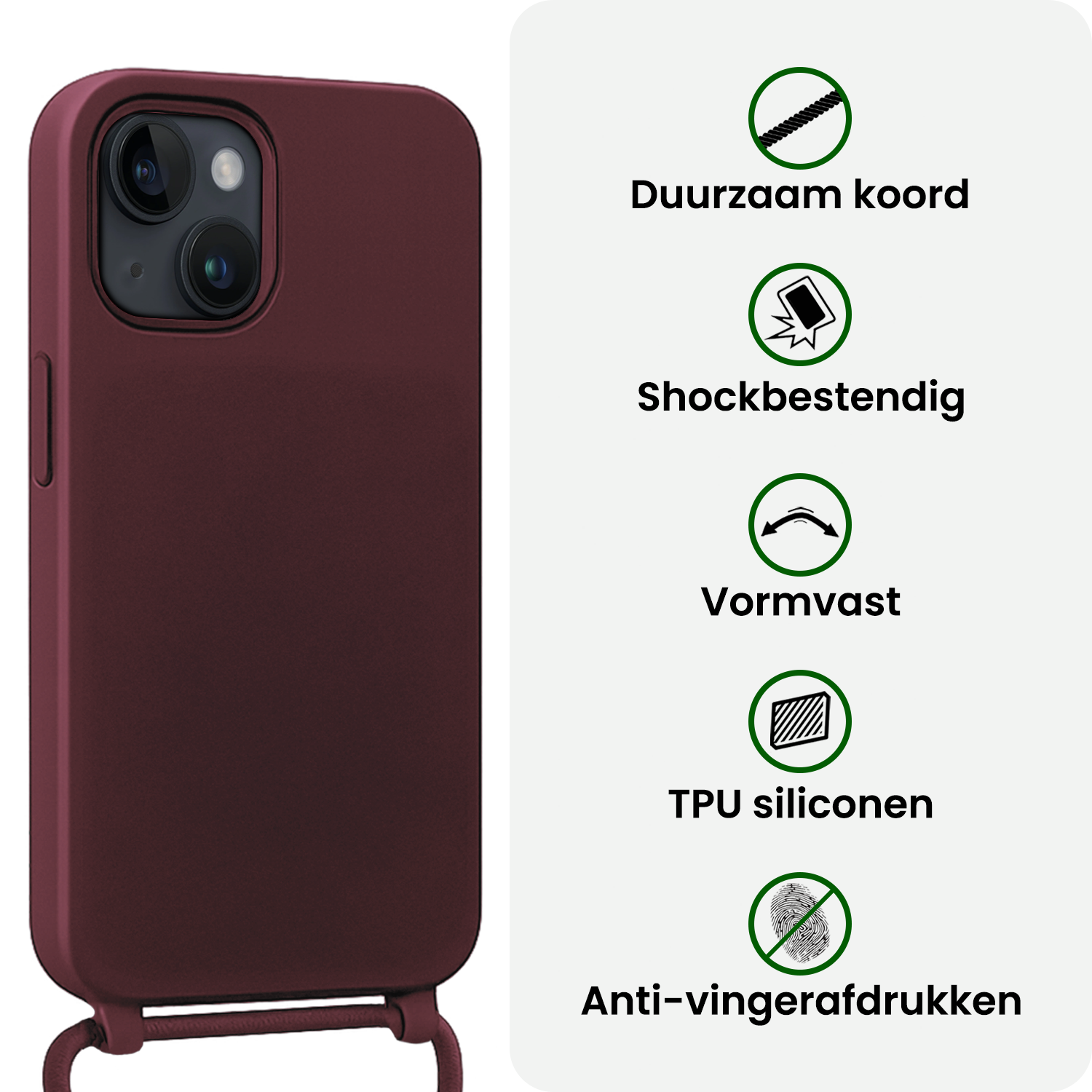 BASEY. BASEY. iPhone 13 Mini Hoesje Met Koord Met 2x Screenprotector - Aubergine
