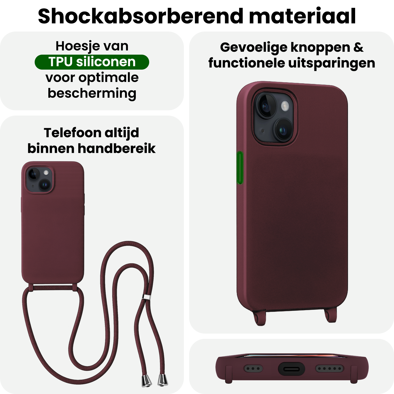 BASEY. BASEY. iPhone 13 Mini Hoesje Met Koord Met 2x Screenprotector - Aubergine