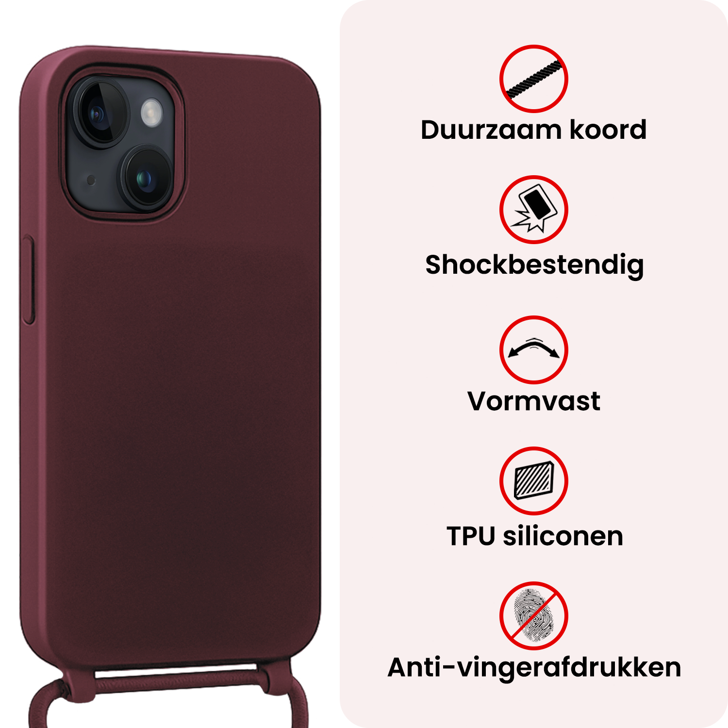 NoXx NoXx iPhone 13 Mini Hoesje Met Koord - Aubergine - 2 PACK