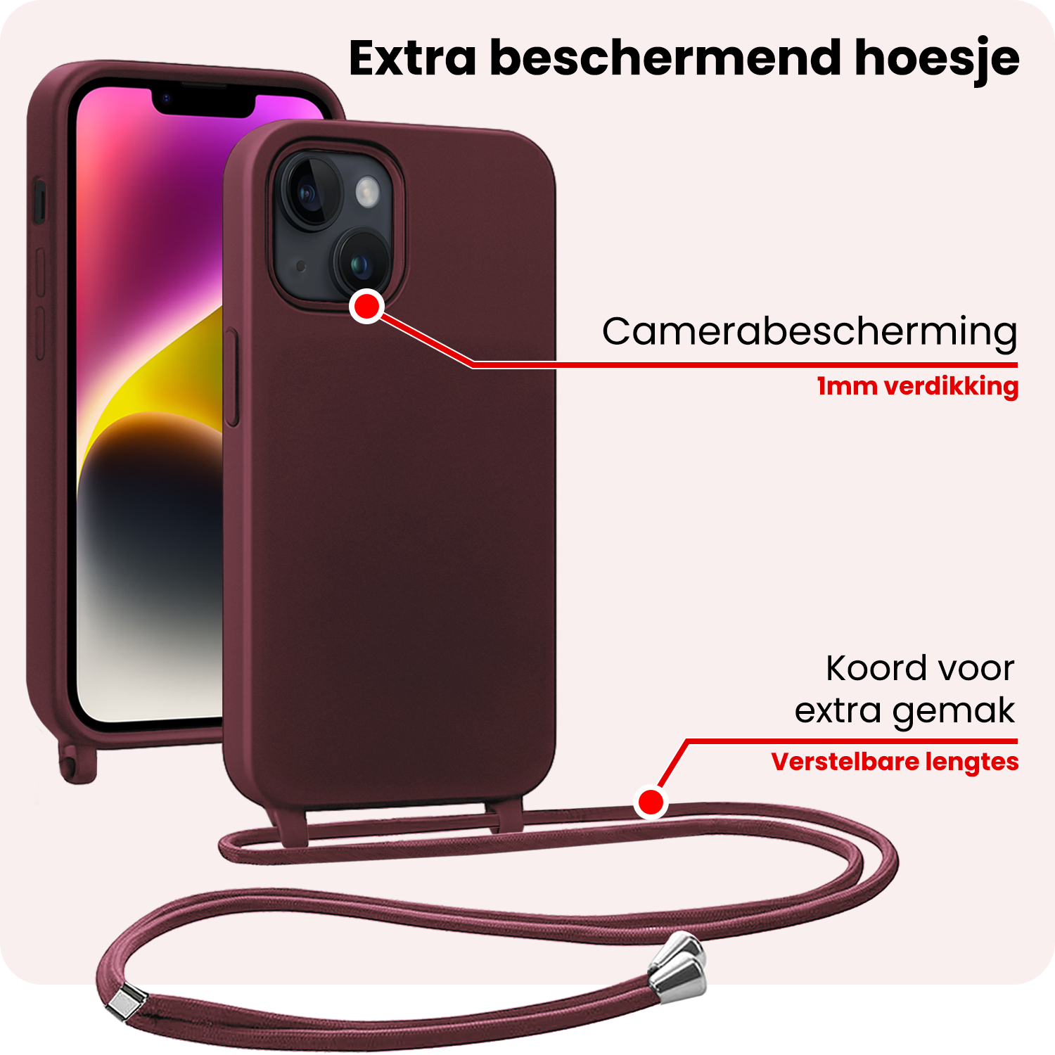 NoXx NoXx iPhone 13 Mini Hoesje Met Koord - Aubergine - 2 PACK