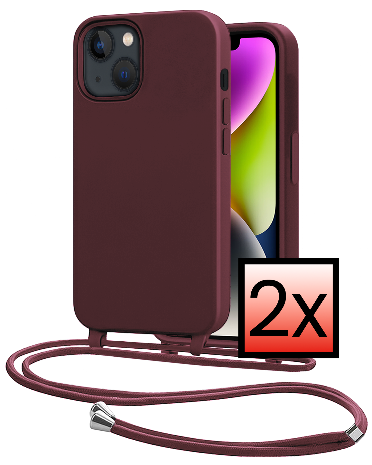 NoXx NoXx iPhone 13 Mini Hoesje Met Koord - Aubergine - 2 PACK