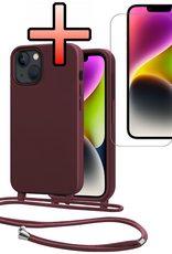 NoXx NoXx iPhone 13 Mini Hoesje Met Koord Met Screenprotector - Aubergine