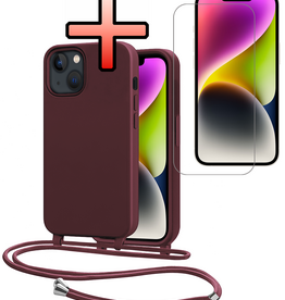 NoXx NoXx iPhone 13 Mini Hoesje Met Koord Met Screenprotector - Aubergine