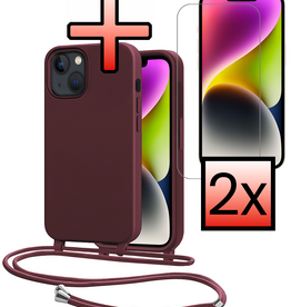 NoXx NoXx iPhone 13 Mini Hoesje Met Koord Met 2x Screenprotector - Aubergine
