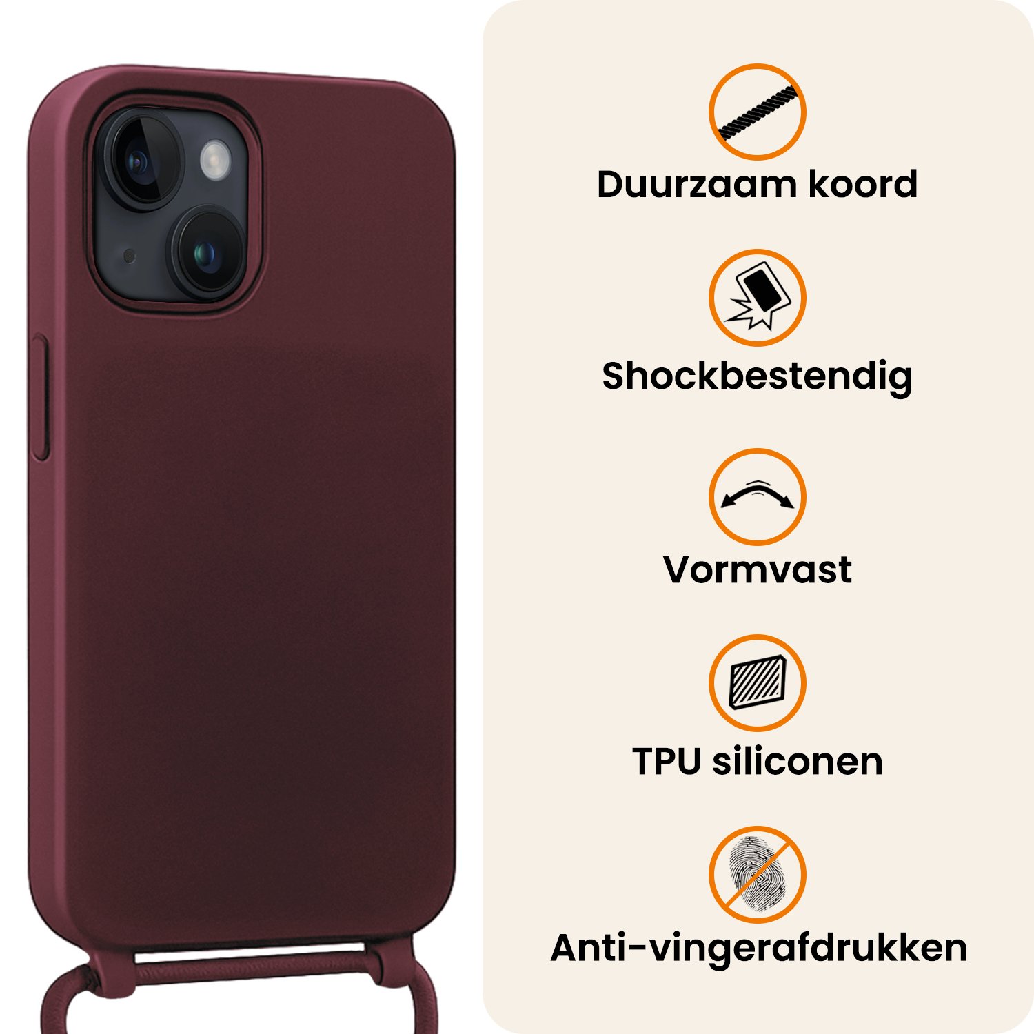 Nomfy Nomfy iPhone 13 Mini Hoesje Met Koord - Aubergine - 2 PACK