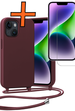Nomfy Nomfy iPhone 13 Mini Hoesje Met Koord Met Screenprotector - Aubergine