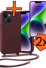 Nomfy Nomfy iPhone 13 Mini Hoesje Met Koord Met 2x Screenprotector - Aubergine
