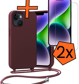 Nomfy Nomfy iPhone 13 Mini Hoesje Met Koord Met 2x Screenprotector - Aubergine