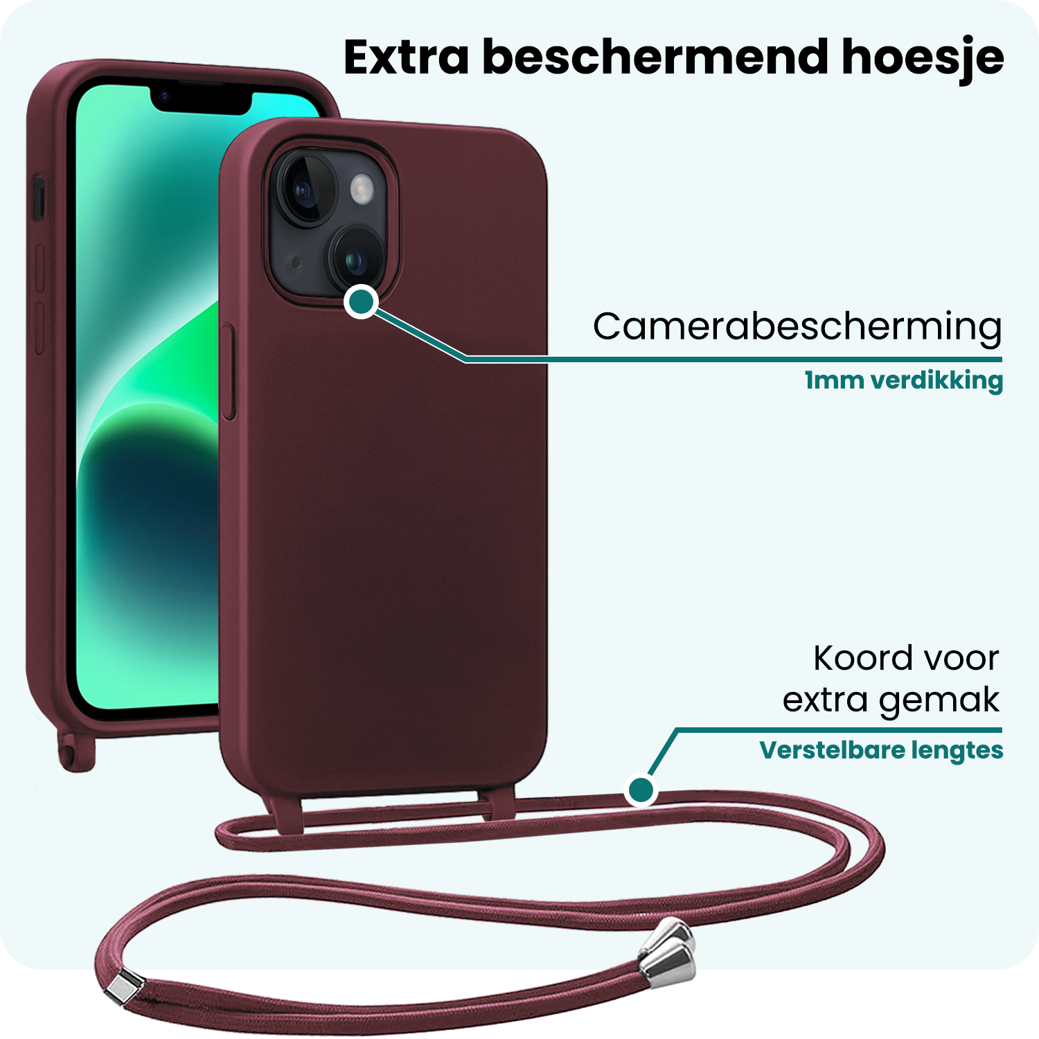 Forterra Forterra iPhone 13 Mini Hoesje Met Koord Met Screenprotector - Aubergine