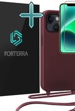 Forterra Forterra iPhone 13 Mini Hoesje Met Koord Met Screenprotector - Aubergine