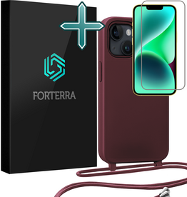 Forterra Forterra iPhone 13 Mini Hoesje Met Koord Met Screenprotector - Aubergine