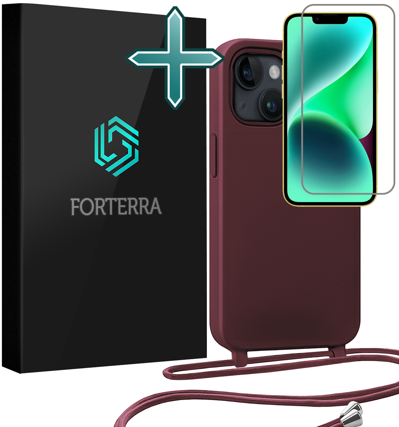 Forterra Forterra iPhone 13 Mini Hoesje Met Koord Met Screenprotector - Aubergine