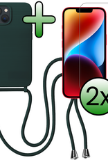 BASEY. BASEY. iPhone 13 Mini Hoesje Met Koord Met 2x Screenprotector - Donkergroen