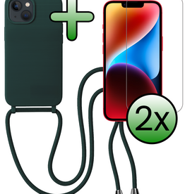 BASEY. BASEY. iPhone 13 Mini Hoesje Met Koord Met 2x Screenprotector - Donkergroen