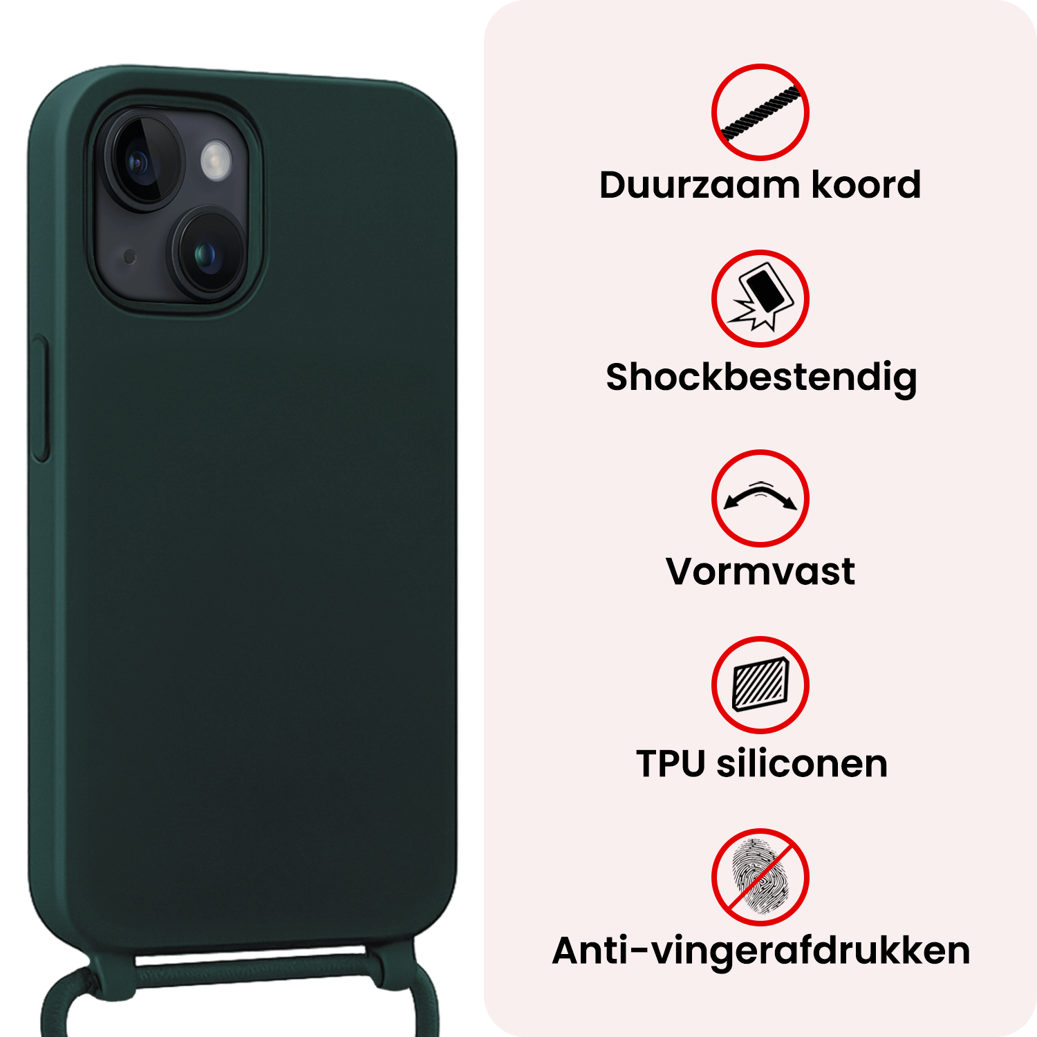 NoXx NoXx iPhone 13 Mini Hoesje Met Koord Met 2x Screenprotector - Donkergroen
